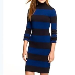 J.Crew Striped Blue and Black Sweater Sheath Turtleneck Dress